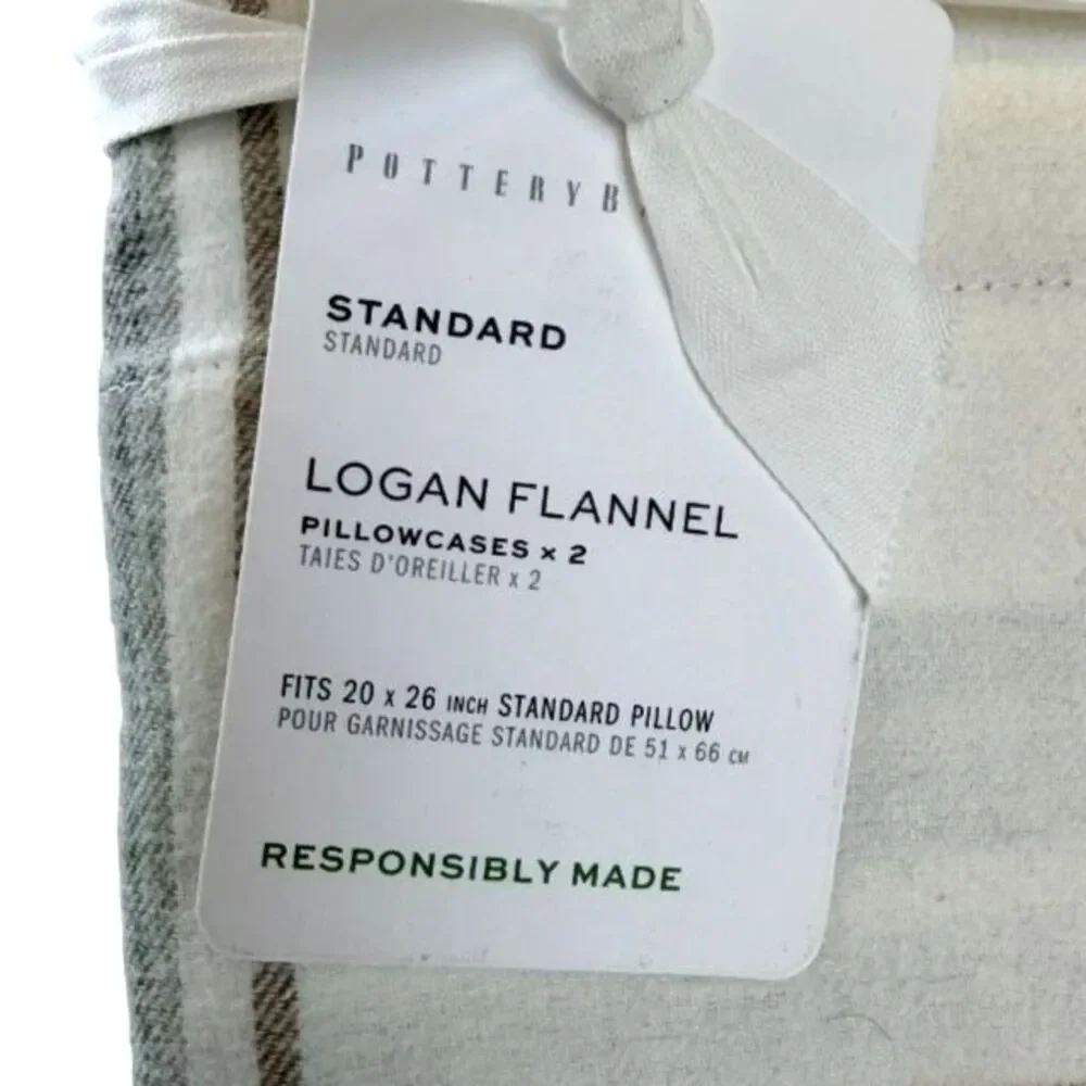 Pottery Barn Logan Plaid Flannel Pillowcases Standard Size Pack of 2 NEW Cream